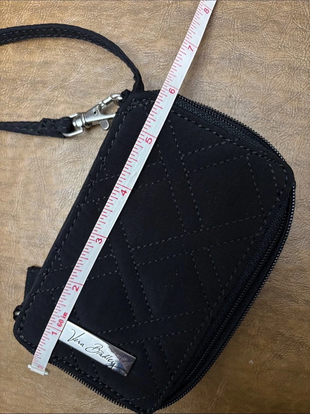 Vera Bradley Black Quilted Wristlet Cellphone and Card Wallet with Strap